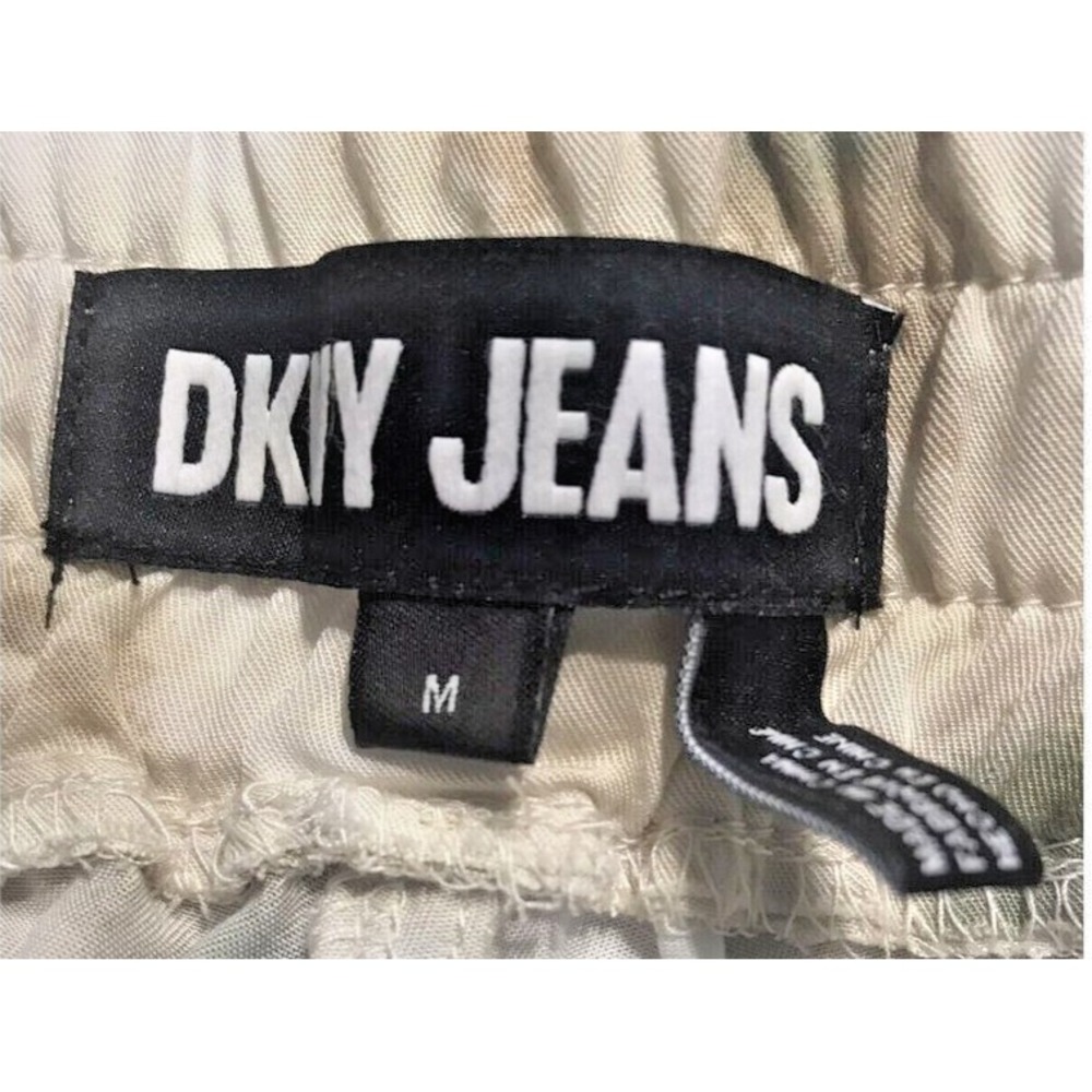 DKNY Jeans Womens Printed Drawstring Shorts M Feather Grey Olive Tie Dye Casual - Picture 5 of 15
